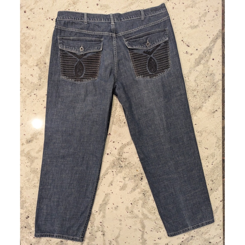 Y2K Baggy Mens Jeans 40 x 32 Wide Leg Medium Wash Faded Skater‎ Calvin Klein